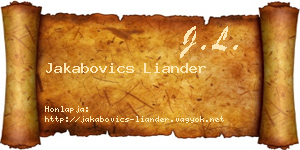Jakabovics Liander névjegykártya